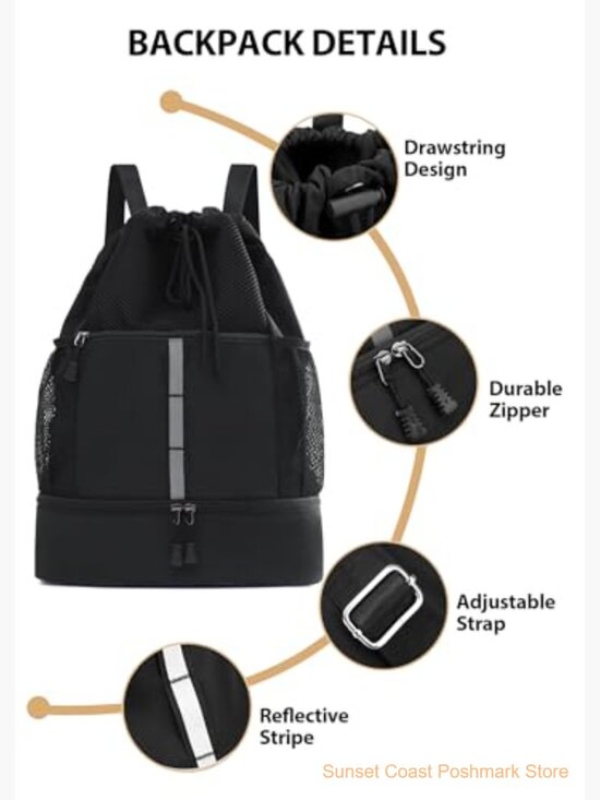 Waterproof Gym Drawstring Backpack with Shoes Compartment Wet Pockets main image 2